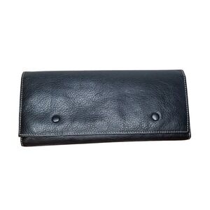 Black Leather Tri Fold Jewelry Organizer Travel Clutch Pouch